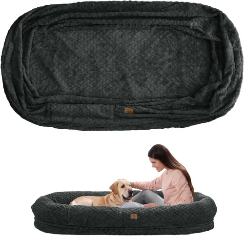 Miniatura 20 de ChiXnuggle Cama humana para perros adultos – Cama gigante de piel sintética rayada de lujo para perros con asa portátil, almohadilla de espuma