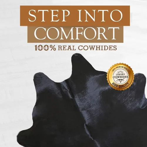 Miniatura 3 de Sunshine Cowhides Alfombra de piel de vaca negra 100% auténtica, lujosa alfombra de vaca para dormitorio, cocina, sala de estar y decoración
