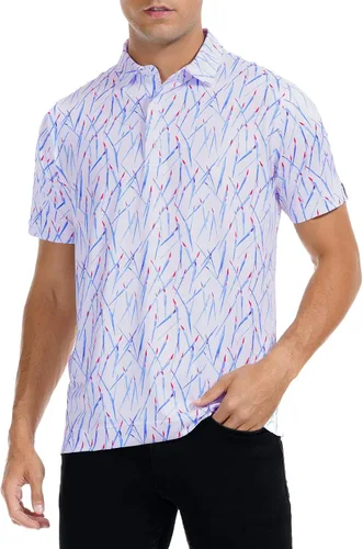 Miniatura 8 de DEOLAX Camisa de golf para hombre, con estampado de moda, atlética, de manga corta, clásica, casual, ajuste seco, suave, para hombres