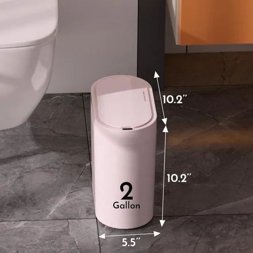 Miniatura 2 de SYNCVIBE Basurero de baño con tapa de 2 galones delgado con sensor de movimiento, cubo de basura de plástico automático estrecho para dormitorio