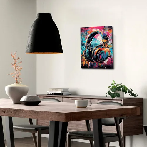 Miniatura 3 de KDKJTOP Cuadro colorido de auriculares, arte de pared en lienzo con graffiti para auriculares, 12 x 16 pulgadas/11.8 x 15.7 in, arte de pared