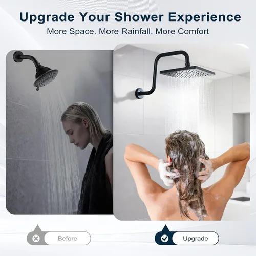 Miniatura 4 de BRIGHT SHOWERS Brazo de extensión de cabezal de ducha de 13 pulgadas con brida, brazo elevador en forma de "S" de alto alcance, brazo de tubo