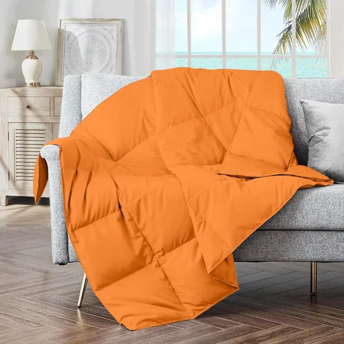 Miniatura 26 de puredown® Manta de Tiro de Plumón de Plumas Suaves Ligera Empacable para Sofá para Uso en Interiores y Exteriores, Manta de Tiro 50"X70", Beige