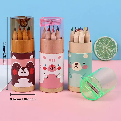 Miniatura 2 de Tergy - 8 paquetes de lápices de colores mini con sacapuntas en tubo, lápices de dibujo portátiles de arte de dibujos animados para niños y adultos