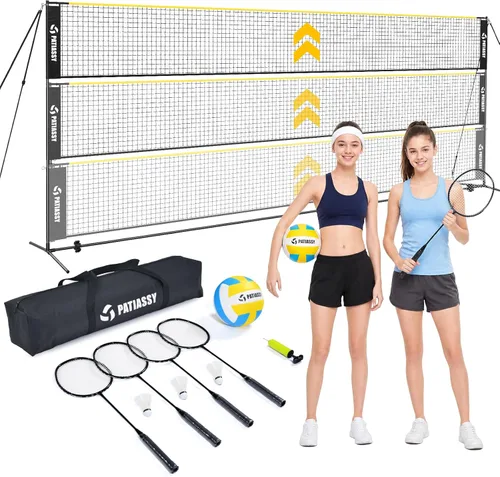 Miniatura 10 de Volleyball Badminton Pickleball 3-in-1 Combo Net Set, 5.1-7.4ft Adjustable Height Sports Nets for Backyards, Portable 17ft Outdoor Net with Carry