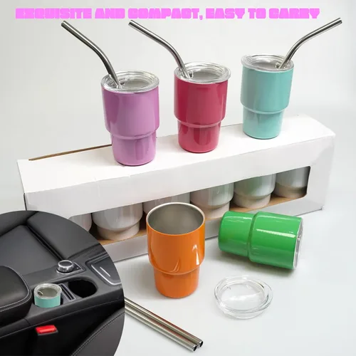 Miniatura 6 de Mini Vaso Tumbler de Chupito con Pajilla, Sublimación de Doble Capa de Metal Lindo Juego de Vasos de Chupito de 3oz con Tapas para bebidas, café
