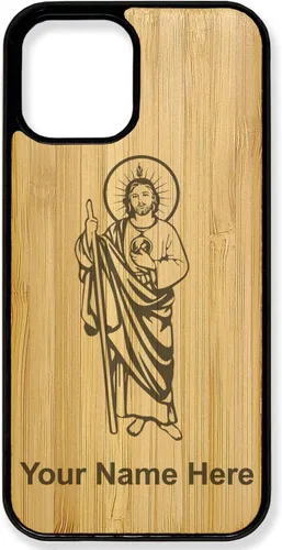 Funda de madera natural compatible con iPhone, San Jude, grabado personalizado incluido (bambú)