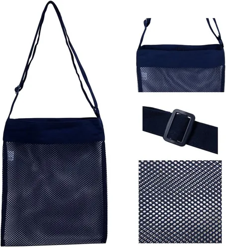 Miniatura 4 de Bolsa de red para playa, de color, 11,4 x 13,7 pulgadas, respirable, con correas (juego de 4 unidades) [azul, rosa, verde y negro]