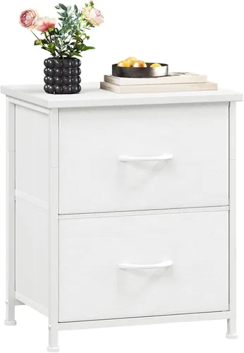Miniatura 18 de Somdot - Mesita de noche, pequeña cómoda para dormitorio con 2 cajones, mesa auxiliar de noche con contenedores de tela para dormitorio, armario