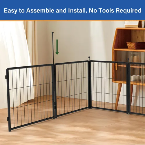 Miniatura 5 de Corralito para perros de 36 pulgadas, 8 paneles para uso en interiores y exteriores, valla de metal resistente para mascotas con estacas