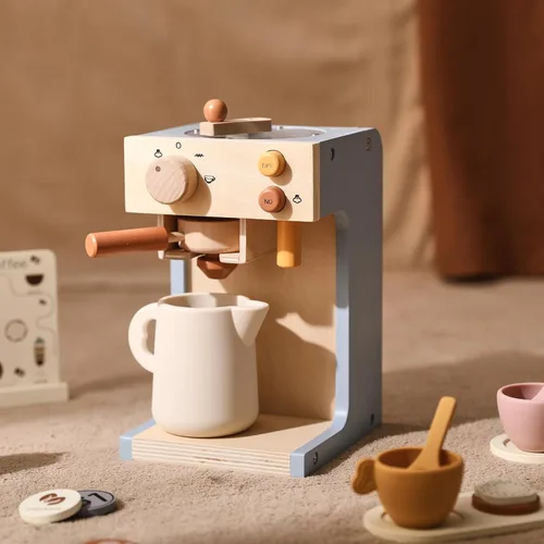Miniatura 6 de EERKEOD Cafetera de juguete para niños, cafetera de madera para niños, juego para niños pequeños, accesorios de cocina, regalo para niñas y niños