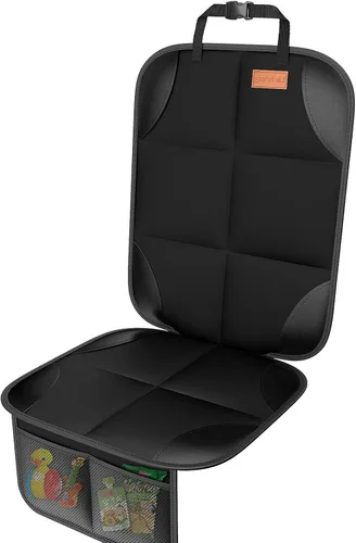SMART ELF Protector de asiento de automóvil [1 unidad] Protector de automóvil grande para asientos infantiles con acolchado más grueso y bolsillos