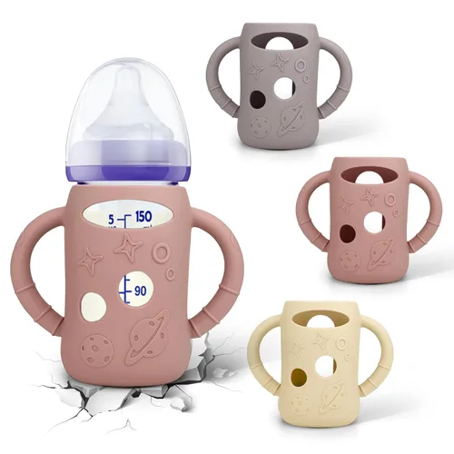 Miniatura 8 de BUSOHA Paquete de 3 fundas de silicona para botellas de vidrio Lansinoh, fundas de cuello ancho para biberones de Lansinoh, soporte para biberones
