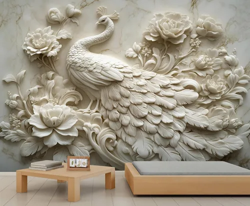 Papel tapiz de pavo real, murales de pavo real de lujo, papel tapiz retro en relieve floral para niños y niñas, decoración de pared de dormitorio,
