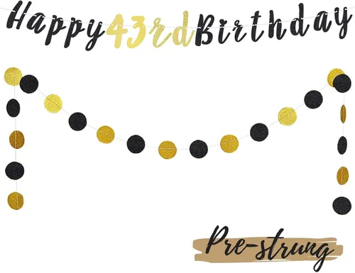 Miniatura 66 de Juego de decoración de cumpleaños número 100 – Cartel de feliz cumpleaños número 100 con puntos circulares de purpurina negra y dorada que saluda a