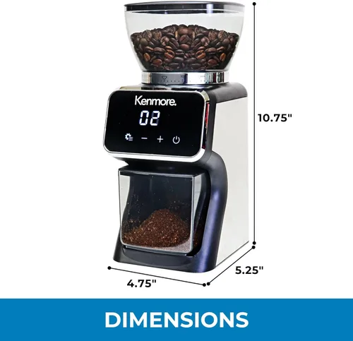 Miniatura 7 de Kenmore - Molinillo de café cónico para café expreso, prensa francesa, goteo, tamaño de moler ajustable, molino de frijoles, control digital