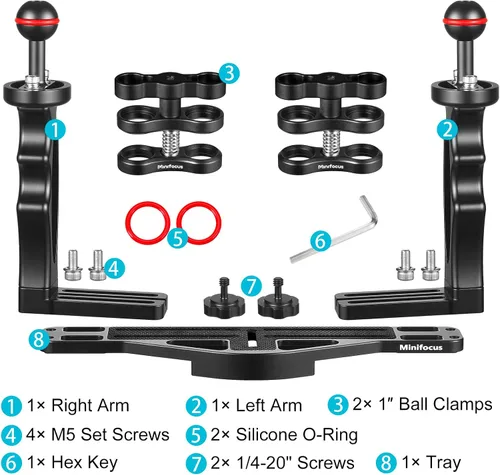 Miniatura 4 de MINIFOCUS Soporte de bandeja para mango de cámara subacuática, soporte estabilizador de video de aleación de aluminio extensible con soporte