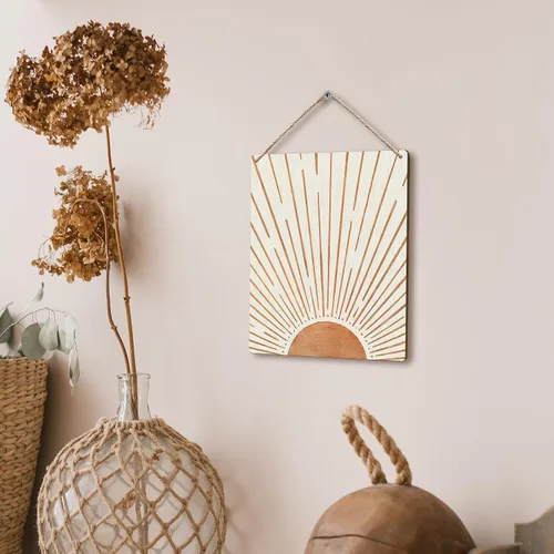 Miniatura 4 de FUGWN Letreros abstractos de madera bohemios con diseño de amanecer y sol, 8 x 10, para colgar en la pared, decoración de pared bohower, decoración