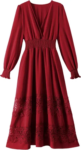 Miniatura 98 de Vestido largo de encaje para mujer de manga corta y cuello en V, vestido de fiesta estilo bohemio con cintura fruncida, vestido bohemio para mujer