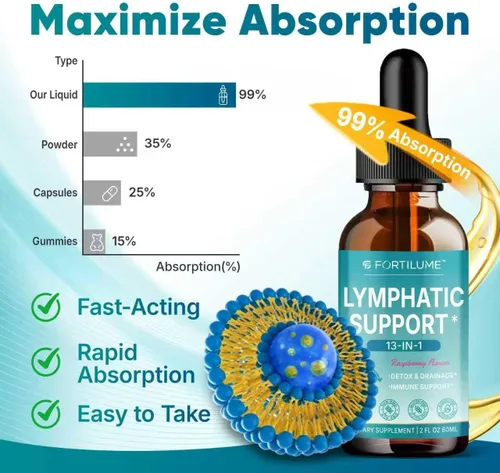 Miniatura 2 de Gotas de drenaje linfático liposomal, gotas de apoyo linfático 13 en 1 con saúco y equinácea, apoyo del sistema inmunológico y linfático, sabor a
