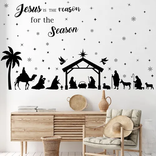 Miniatura 4 de Glenmal 6 calcomanías de pared de Pascua de 11.42 x 8.27 pulgadas, calcomanías de pared religiosas grandes de color negro, decoración de pared
