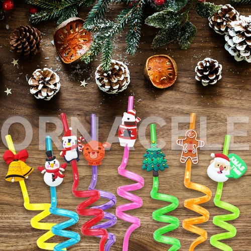 Miniatura 6 de 24 pajitas reutilizables de Navidad de ORNACELE, muñeco de nieve, pingüino, reno, cascabel, hombre de jengibre, patrón, recuerdos de fiesta, regalos