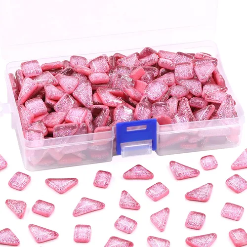 Miniatura 6 de Swpeet Azulejos de mosaico de vidrio de 1Ib Piezas de vidrieras para manualidades, colores mezclados y patrones (azulejos de mosaico E)