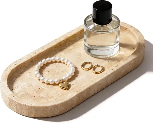 Miniatura 10 de Bandeja de tocador de mármol natural, bandejas de piedra ovaladas de lujo para joyas, perfume, velas, plato decorativo Calacatta Viola para baño