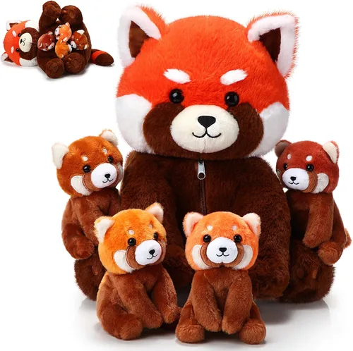 Syhood 5 piezas de peluche de panda rojo, regalos interactivos de graduación para niños, jardín de infantes, familia de 13 pulgadas, mamá de peluche