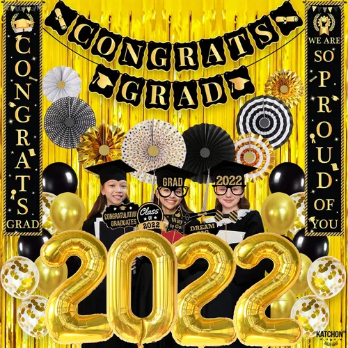 Miniatura 3 de Enormes decoraciones de fiesta de graduación 2022 – Paquete de 63 Cartel «We Are So Proud Of You» con accesorios de cabina de fotos de graduación