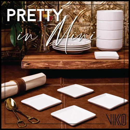 Miniatura 3 de Vikko Mini plato de postre, plato de porcelana blanca de 3.5 pulgadas, juego de 6 platos cuadrados para Petit Fours, pasteles, frutas, apto