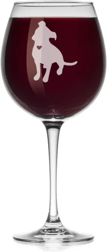 Copa de vino lindo Pitbull con corazón (tallo grande, 20 onzas)