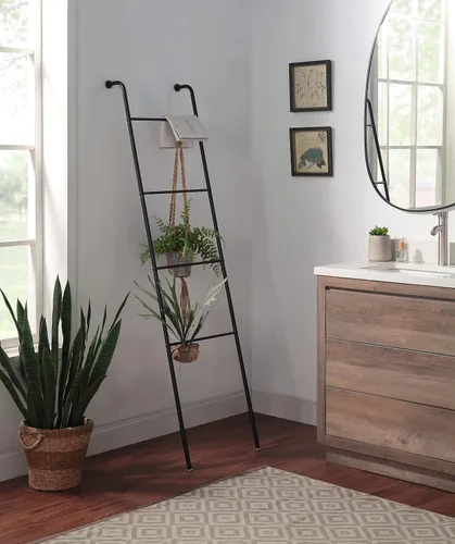 Miniatura 2 de SunnyPoint Escalera inclinada clásica para el hogar, baño, dormitorio, armario (BLK)