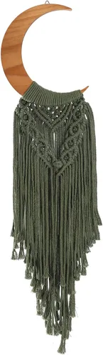 Miniatura 7 de ANROYE Macramé para colgar en la pared, decoración de luna bohemia, adorno de madera de media luna bohemia con borla larga, tapiz de madera único