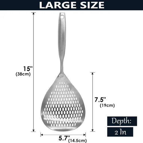 Miniatura 3 de KAYCROWN Cucharón Espumador con Ranuras, Cucharón Espumador de Acero Inoxidable 304, Colador de Araña para Cocinar y Freír, Colador de Pasta