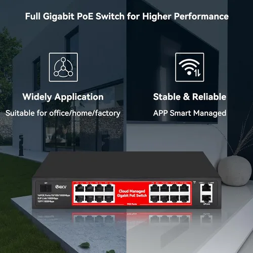 Miniatura 8 de Conmutador PoE, Conmutador PoE+ Gigabit de 5 Puertos, Conmutador Ethernet Gigabit Administrado en la Nube, 4 Puertos PoE @52W, 1 Puerto de Enlace