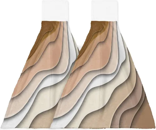Miniatura 20 de Toallas de cocina con lazo para colgar, toallas de mano abstractas onduladas de color gris degradado, suaves, absorbentes, para baño, bar, hogar