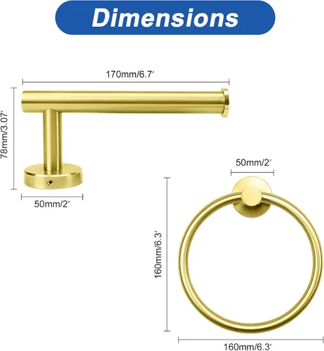 Miniatura 4 de NearMoon 2 piezas de accesorios de baño, anillo de toalla y soporte de papel higiénico, colgador de toallas de baño de acero inoxidable y soporte