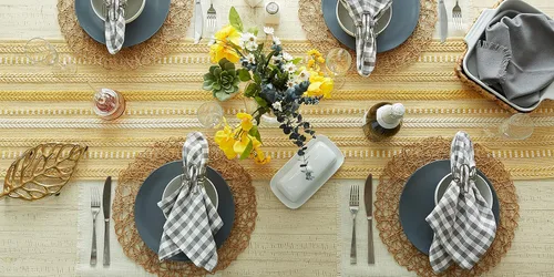 Miniatura 6 de DII Farmhouse - Camino de mesa trenzado a rayas, 15 x 72 (15 x 77, con flecos incluidos), oro miel Miel Gold