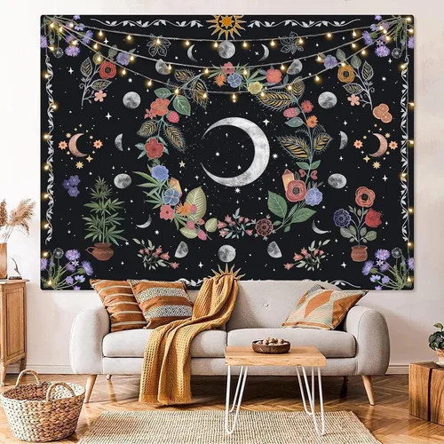 Miniatura 3 de Kanuyee Tapiz Floral de Luna Tapiz de Flores para Dormitorio Tapices Bohemios para Colgar en la Pared Estético para Dormitorio y Sala de Estar Luna