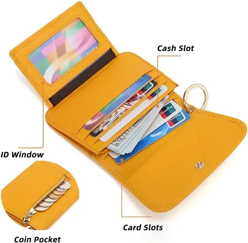 Miniatura 3 de Mudono - Billetera pequeña para mujer con bloqueo RFID, de cuero genuino, tarjetero, billetera delgada de tres pliegues con bolsillo con cremallera