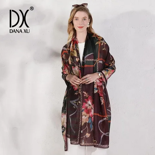 Miniatura 5 de DANA XU 100% Mulberry Silk Pashmina Summer Scarf Extra Large Shawls And Wraps For Evening Dress Women Travel Floral Blanket