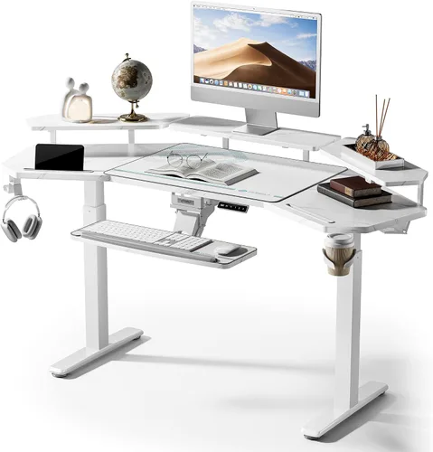 Miniatura 21 de EUREKA ERGONOMIC Aero - Escritorio eléctrico de pie en forma de W de 55 pulgadas, escritorio para juegos de computadora de altura ajustable