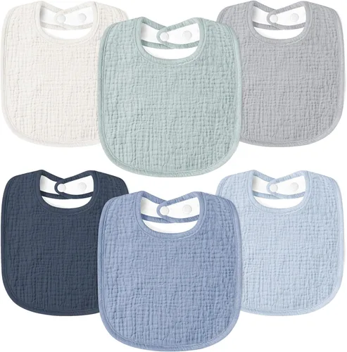 Susurration Baberos de muselina para bebé, paquete de 6 baberos suaves cuadrados ajustables para bebés unisex para niñas y niños Azul