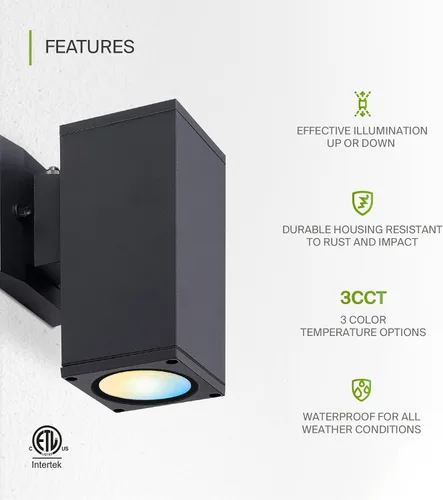 Miniatura 3 de ASD Lámpara de pared LED cuadrada de 1 luz para exteriores del anochecer al amanecer, 9 W, 1000 lúmenes, 3000 K-5000 K, 120 V, cilíndrica hacia