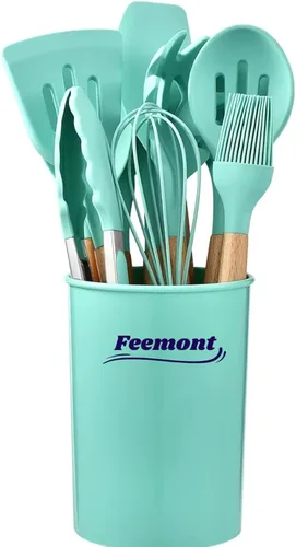 Miniatura 5 de Juego de utensilios de cocina de silicona de 33 piezas con soporte, resistentes al calor, utensilios de cocina antiadherentes con asas de madera