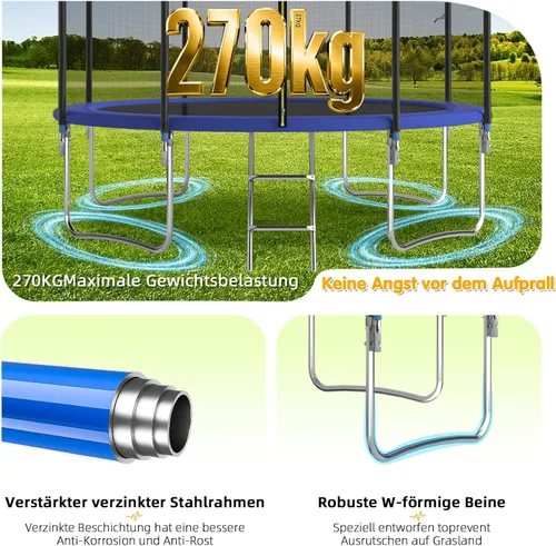 Miniatura 5 de Redkid, Trampolín para exteriores de 305/144.1 in de diámetro, trampolín infantil con red de seguridad, escalera, tabla de aro de baloncesto
