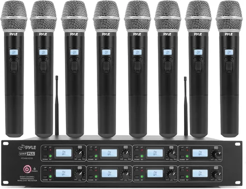 Miniatura 10 de Pyle Sistema de micrófono inalámbrico UHF de 8 canales con 4 micrófonos de mano, 4 Lavalier y 4 micrófonos de auriculares, rango de 300 pies