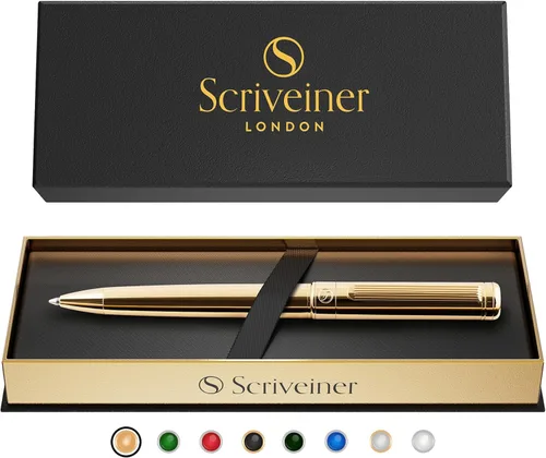 Miniatura 24 de Bolígrafo laqueado en negro Scriveiner - Impresionante pluma de lujo, chapado en oro real, repuesto Schmidt de tinta negra, el mejor juego de regalo