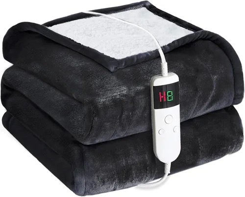 Miniatura 24 de Manta térmica eléctrica de 50 x 60 pulgadas, manta eléctrica de franela suave y sherpa con 10 niveles de calefacción, se apaga automáticamente